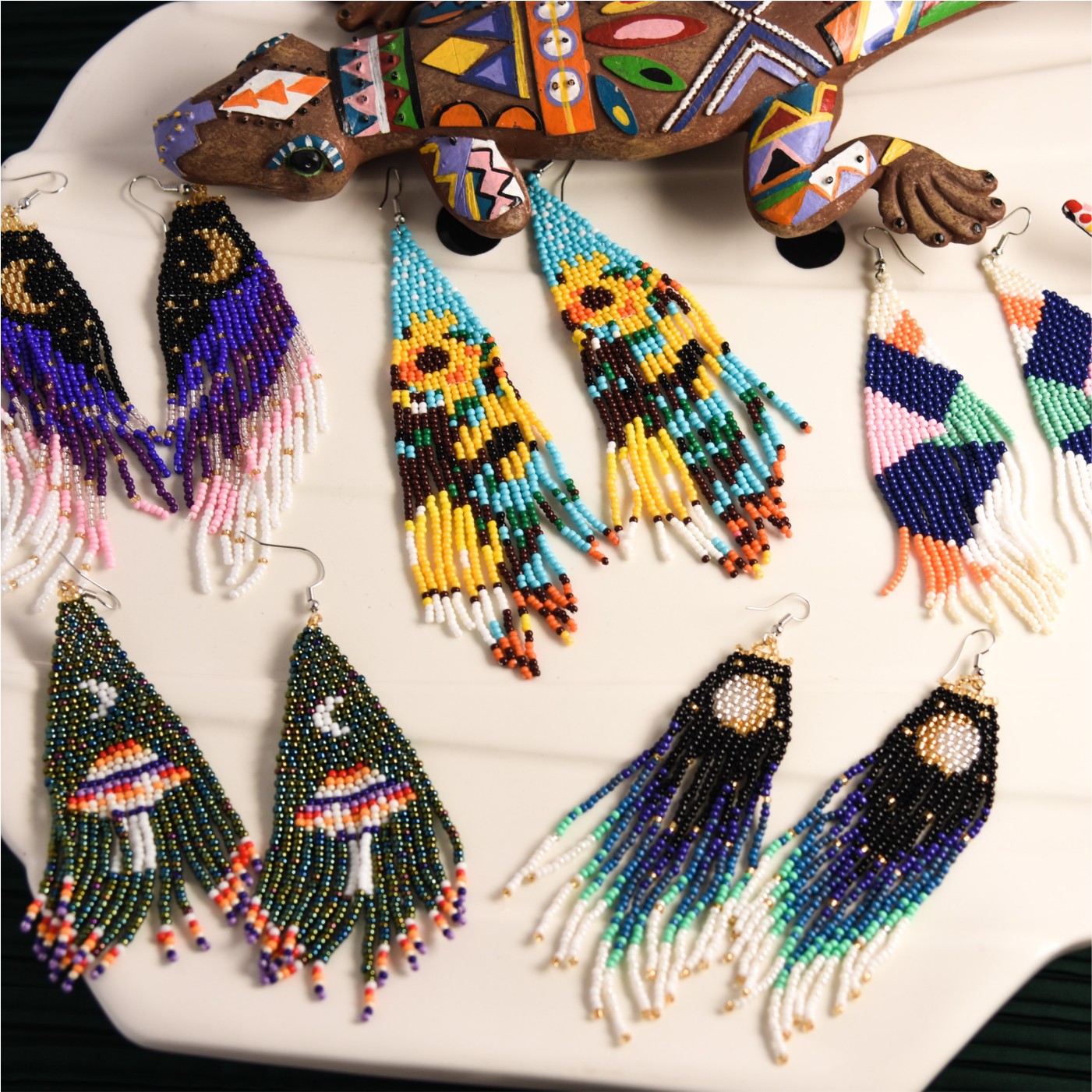 星月流苏民族风彩色旅拍耳环耳夹