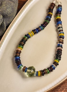 何须浅碧深红色，自是花中第一流。新中式国风项链孤品老琉璃彩色