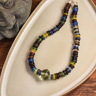 何须浅碧深红色，自是花中第一流。新中式国风项链孤品老琉璃彩色