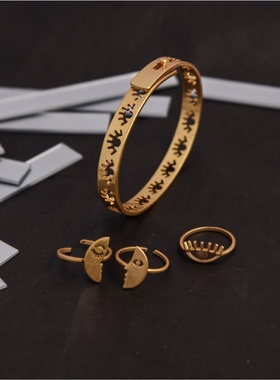 小众设计黄铜眼睛手镯人脸戒指