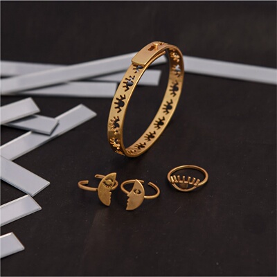 小众设计黄铜眼睛手镯人脸戒指