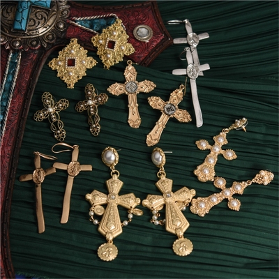 金色银色小众十字耳环