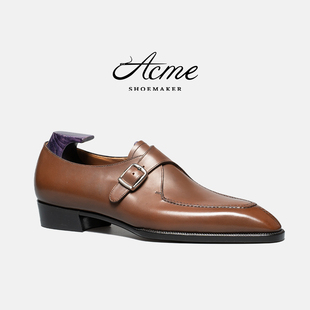 美勋ACME手工皮鞋男棕色分裂头单扣孟克鞋英伦风商务休闲正装新款