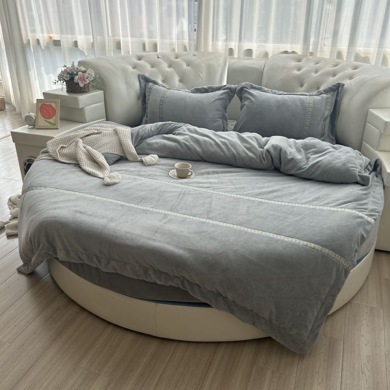 冬季加厚牛奶绒圆床四件套