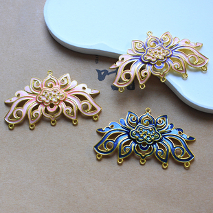 滴油点翠合金五孔莲花流苏发冠头饰手工diy汉服旗袍璎珞发饰材料