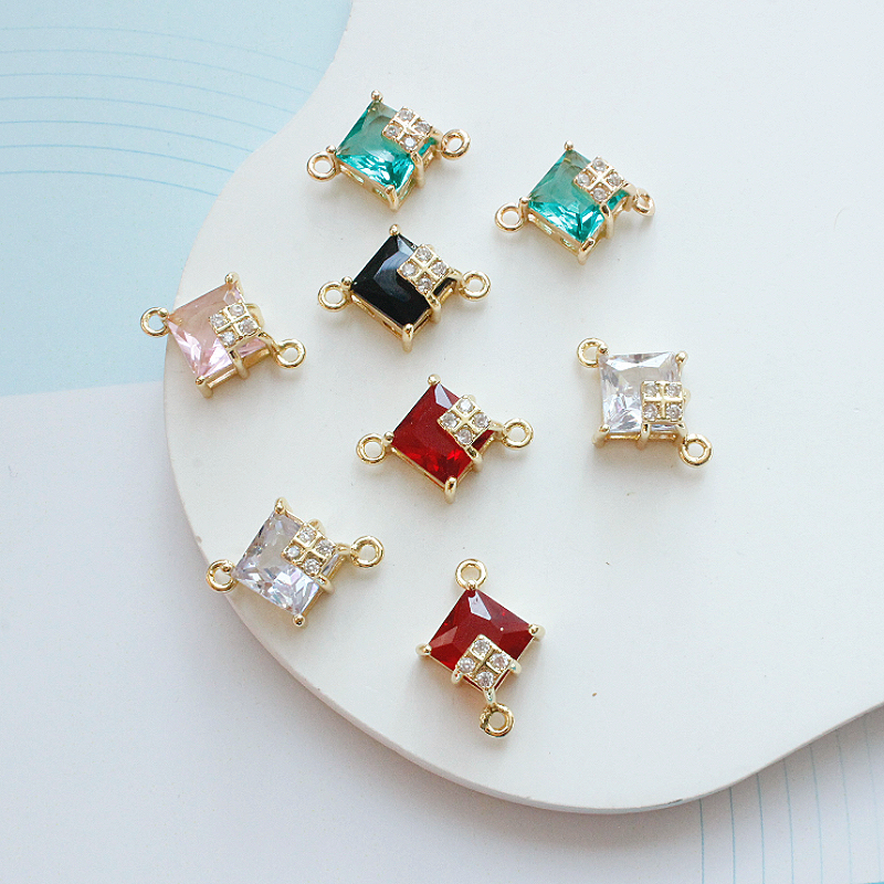 DIY保色铜镀菱形水钻双吊链接扣手工diy耳饰手链项链流苏材料配件