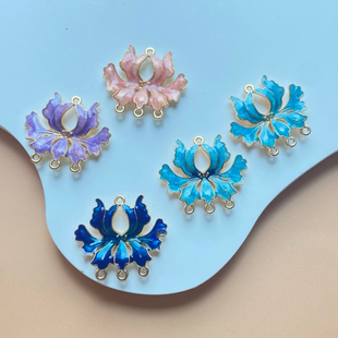 DIY电镀保色古风饰品配件DIY滴油烧蓝莲花多吊流苏连接吊坠材料