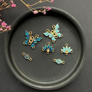 手工饰品配件材料 中国风发簪发冠发夹 5个 DIY蝴蝶连接滴油仿翠
