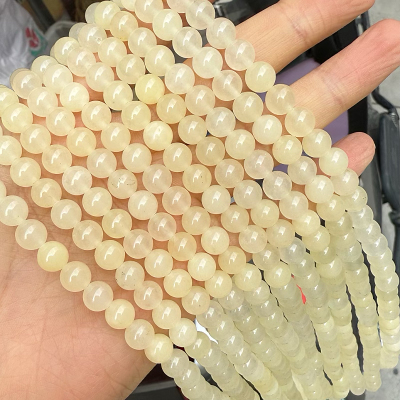 DIY天然柠檬黄玉髓嫩黄冰透半成品长条手链串珠圆珠子diy串珠材料