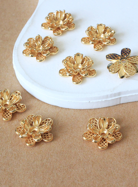 铜镀金保色镂空双层花托花帽手工diy发簪手作头饰饰品配件材料