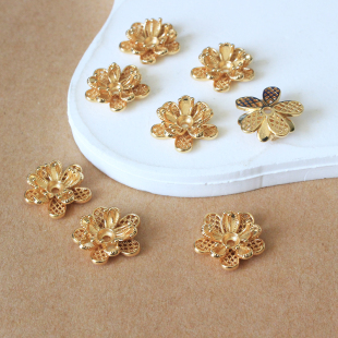 铜镀金保色镂空双层花托花帽手工diy发簪手作头饰饰品配件材料