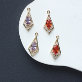 24mm铜电镀保色锆石几何菱形吊坠diy手工项链耳环发簪配件材料