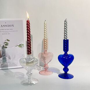ins风创意简约复古爱心玻璃烛台餐厅 饰摆件 客厅浪漫烛光创意装
