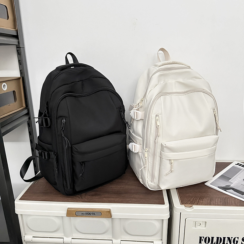 批发定制LOGO学生双肩背包lululemon包校园风纯色简约大容量背包