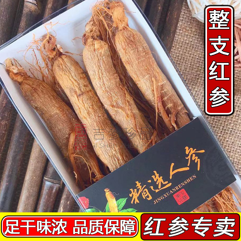 长白山人参无糖整支红参红全须干货红人参新货足干参切片泡酒500g