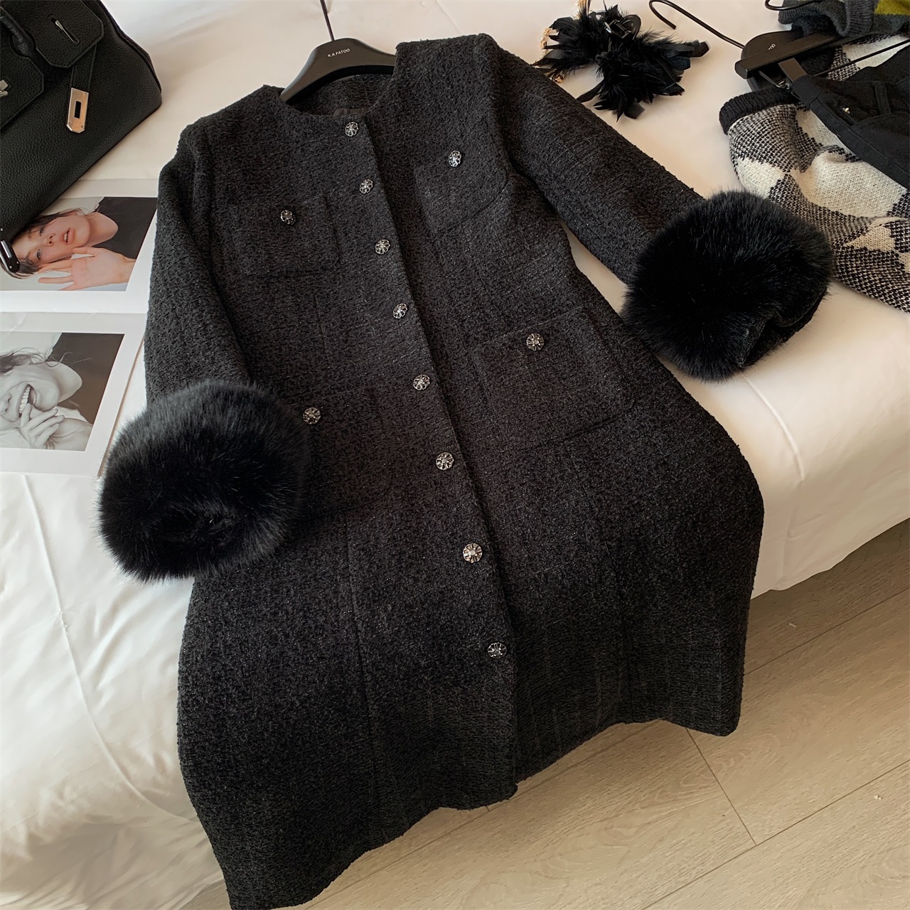 【私服定制】赫本风羽绒内胆小香长款外套