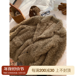 博主风慵懒圈圈羊卷毛皮毛一体加厚保暖大版西装外套2023冬季新品