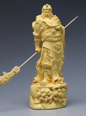 黄杨木雕关公佛像摆件 武财神关羽神像摆件实木工艺品送礼品家居