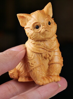黄杨木雕卡通手把件猫咪摆件桌面装饰品猫宠波斯猫创意礼品女孩