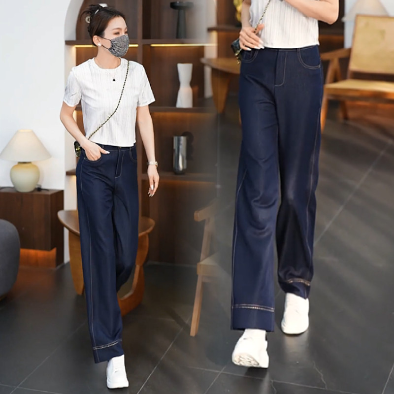 松紧腰九分窄版阔腿裤夏薄款正品