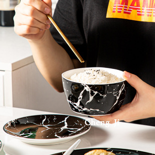 10英寸陶瓷黑底金色大理石纹浅盘主餐牛排甜品盘子骨碟米饭碗黑金