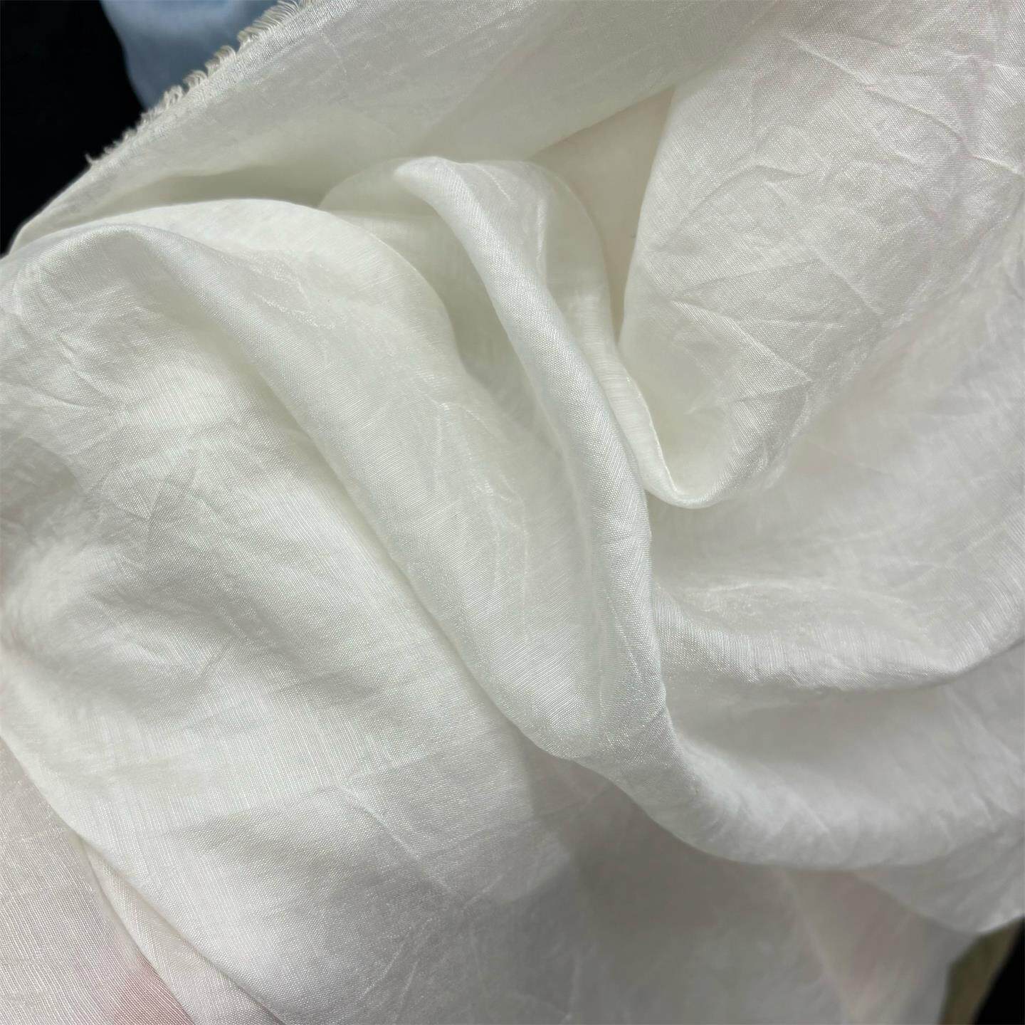软薄半透 米白色手抓纹褶皱天丝棉面料 汉服古装裙衬纱裙面料