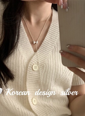 韩国ins博主同款饰品 S925纯银蝴蝶结可调节项链 小众设计毛衣链