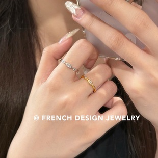 超美法式 轻奢布契风拉丝锆石戒指S925纯银优雅食指戒浪漫温柔