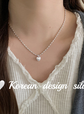 韩国ins风高级感亮银饰品S925纯银爱心光珠链项链 创意小众锁骨链