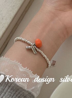 韩国ins风小众手工设计银饰品S925纯银 好事发生银圈圈手链高级