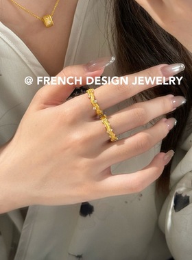 法国轻奢布契风拉丝高级感精致S925纯银藤蔓缠绕戒指小众设计