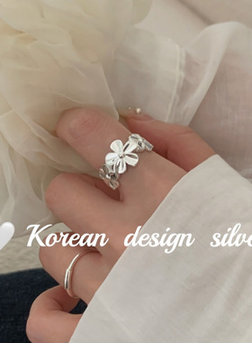 韩国2025新款简约小清新指环S925纯银小花戒指女款叠戴开口可调节
