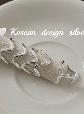 韩国东大门ins小众设计银饰品 S925纯银波浪素圈戒指个性叠戴简约