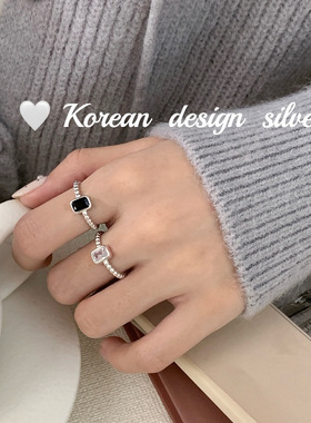 韩国小众ins风设计  S925纯银方形合成立方氧化锆戒指 开口可调节