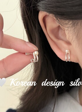 韩国ins风设计简约耳饰 S925纯银双层勾勾天然珍珠耳钉通勤高级感