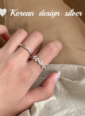 韩国2024新款指环 S925纯银衔接式爱心戒指  高级设计感ins女