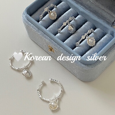 韩国东大门小众亮银饰品 S925纯银 贝壳珍珠戒指温柔百搭女食指