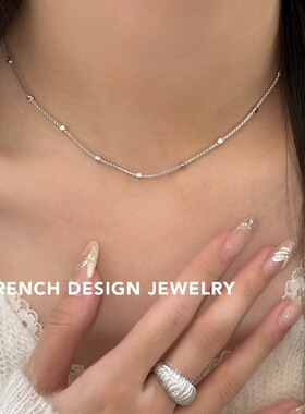 意大利手工链方珠项链S925纯银简约小众锁骨链优雅礼服配饰品
