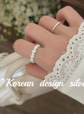 韩国东大门热门亮银饰品 S925纯银 椭圆不规则拼接素圈戒指高级款