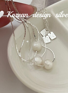 韩国ins风简约设计锁骨链 S925纯银天然珍珠蛇骨项链女叠戴百搭款