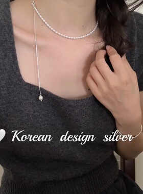 S925纯银巴洛克珍珠流苏项链 小众设计感轻奢锁骨链 抽拉可调节女