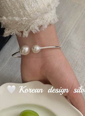 韩国简约高级感手饰品 S925纯银珍珠开口手镯ins风小众