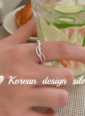 韩国ins风小众设计饰品 S925纯银三股麻花辫戒指 开口可调节指环