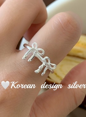 韩国ins冷淡 风S925纯银精致百搭款蝴蝶结戒指女款小众设计指环