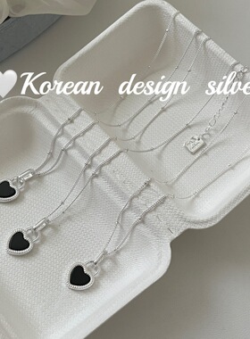 韩国ins风小众高级感银饰品 S925纯银黑玛瑙爱心项链百搭款锁骨