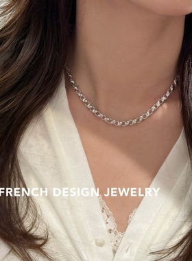 超美法式重工车花珠拼接项链S925纯银锁骨链女优雅礼服配饰品