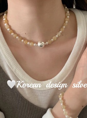 金发晶银球珍珠项链 S925纯银气质高级感精致锁骨链 清透百搭