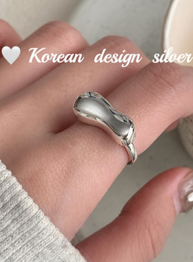 韩国ins风个性简约银饰品 S925纯银不规则光面级感戒指开口调节