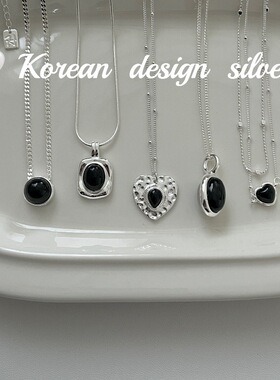 韩国新款组合锁骨链S925纯银黑玛瑙圆珠爱心项链小众高级感百搭女