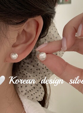 韩国ins博主同款耳饰 S925纯银气质拉丝半圆锆石耳钉简约小众